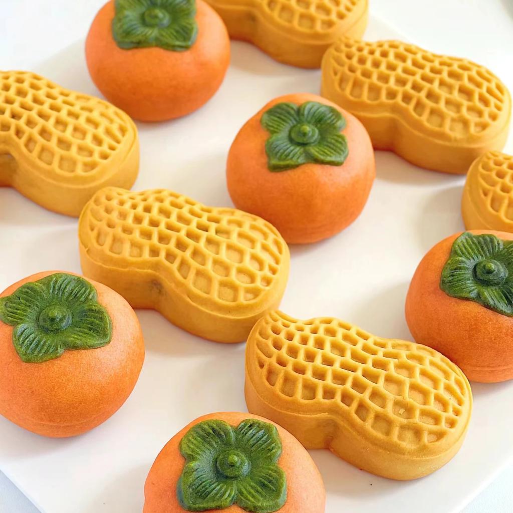 50g Peanut Persimmon Moon Cake Mold Cookie Stamp Frame Rice Cake Pastry Dessert Mid Autumn Festival Baking Decorations  Creative
