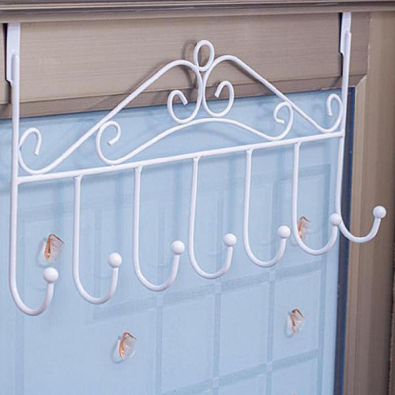 Over The Door Hook Rack Detachable 7 Hooks Door Hanger Organizer for Towels Handbags Coats White