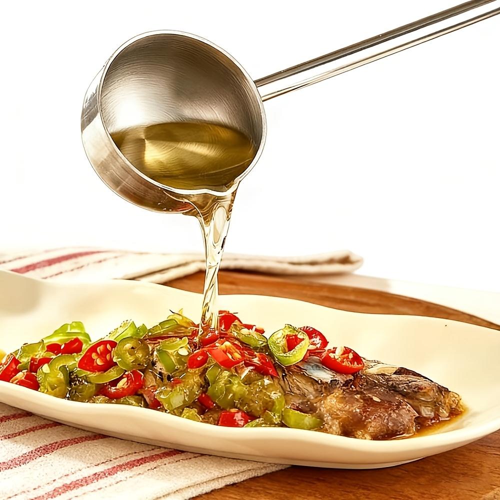 Long-Handled 304 Stainless Steel Hot Oil Spoon for Soup Serving Seasoning Mini Kitchen Oil Pouring And Drizzling Spoon