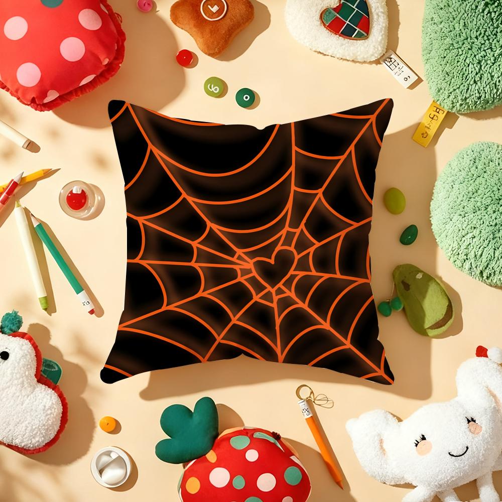 Halloween Grid Cushion Cover Soft Short Plush DoubleSided Printing Home Decor Machine Washable Pillow Case Gift
