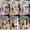 Cute Cat & Duck Mirror Phone Case, Reflective Protective Cover with Camera Bumper for iPhone