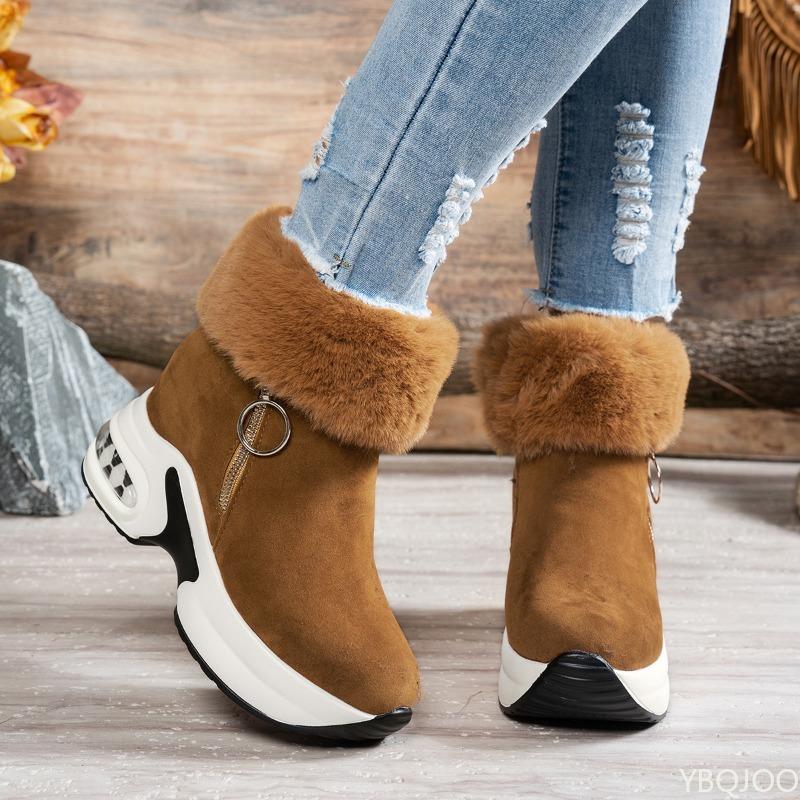 Winter New Comfortable Sports Leisure Cotton Boots with Sloping Heel Thick Sole Anti Slip Wear-resistant Women's Short Boots