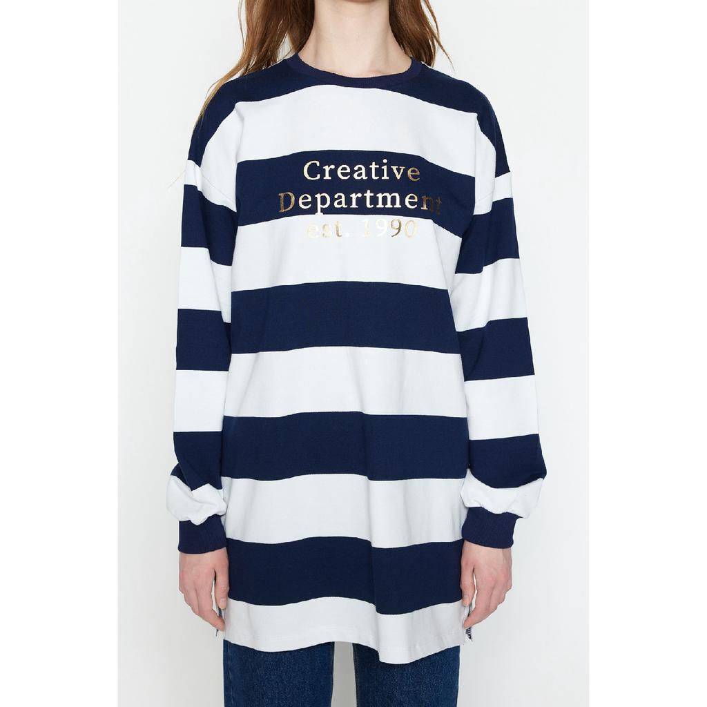Navy Blue Striped Printed Knitted Tunic Tctss23uk00041