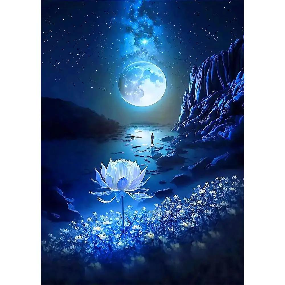 

Canvas decorative painting Fairy Dust Flower Lotus Square Round Diy Diamond Picture Rhines Embroidery 5d Full K8L8
