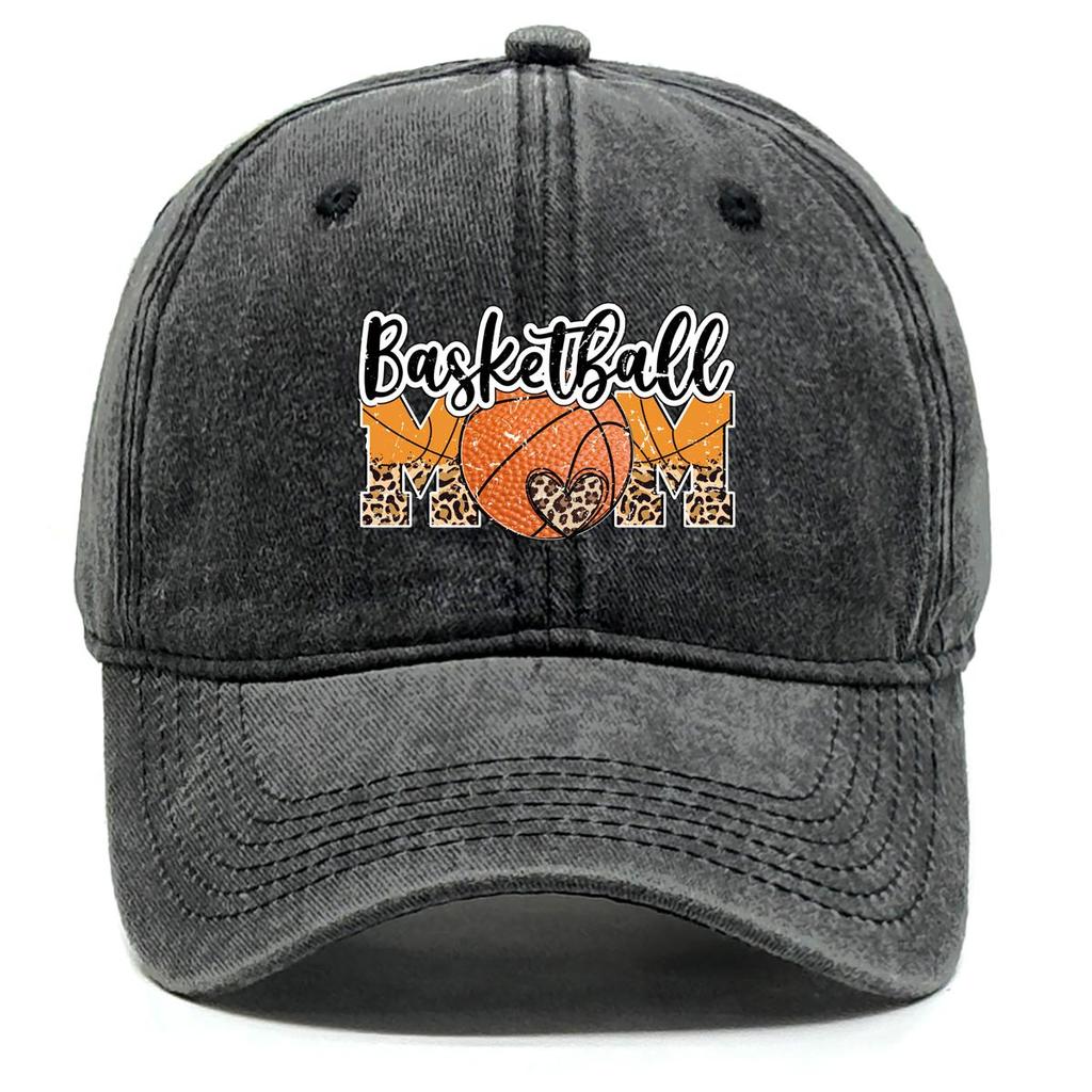 Basketball MOM" Heart Print Snapback Sun Hat, Sports Trucker Hat Slouchy Simple Hip Hop Sun Protective Adjustable Baseball Cap