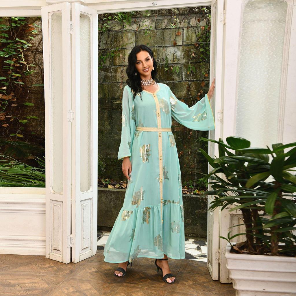 AB213 Gold Stamping Chiffon Plus Size Muslim Long Dress