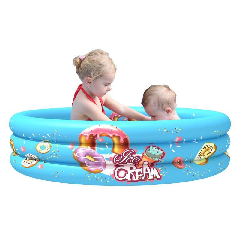 

Надувной детский бассейн с 3 кольцами, летний водный бассейн, плавательный бассейн для детей, портативный бассейн, надземный бассейн 90*90*30cm,Doughnut синий