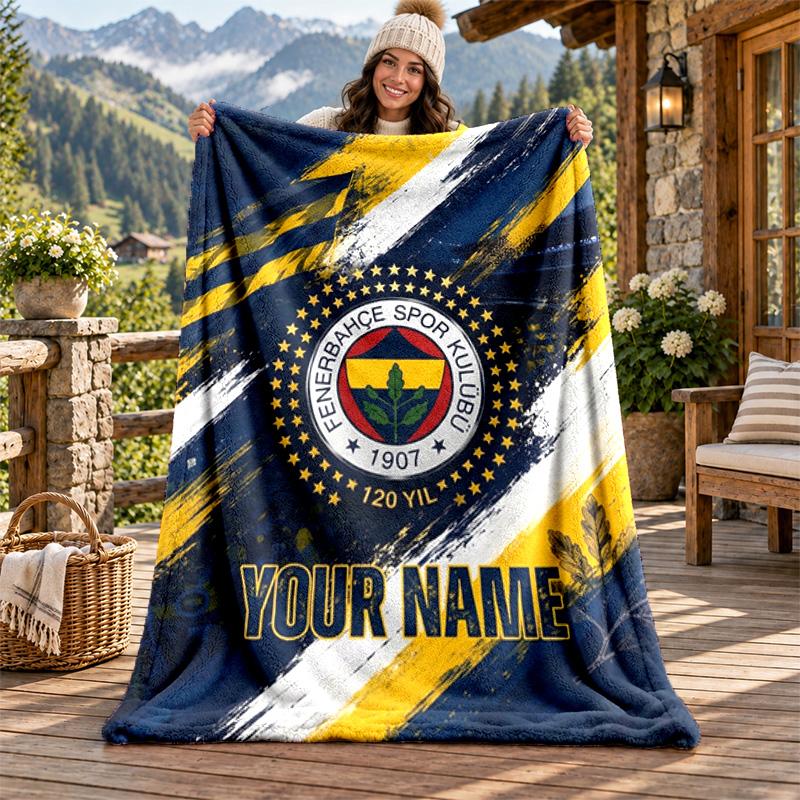 Fenerbahce Custom Name Flannel Blanket Personalized Soft Warm Plush Throw Blanket Customized Gift for Family Friends