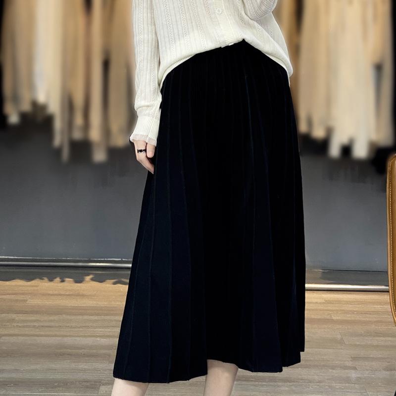 Worn Wool Large Skirt Pleated Skirt Knitted Skirt Spring and Autumn Loose Umbrella Skirt Versatile Slim Look