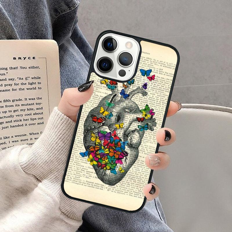 Vintage Anatomy Heart Brain Nurse Phone Case for iPhone 17 Air 16 16e 15 Plus for Apple 13 11 12 14 Pro Max Cover coque