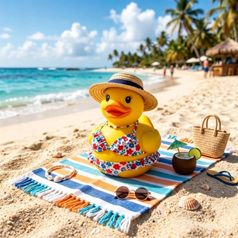 Dashboard Duck Figurine Beach Duck Ornament for Desk Shelf Counter Display with Summer Vacation Style Home Accent