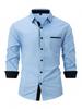 2026 Men's Slim Fit Color-Block Cotton Long Sleeve Shirt - Spring/Autumn Fashion