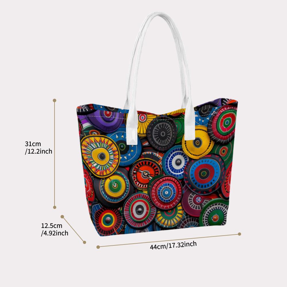 Colorful Circle Pattern Tote Bag Stylish Casual Daily Use Shopping Handbag Portable Shoulder Bag
