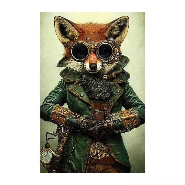 Steampunk Cat Wolf Astronaut Rabbit Poster Art Canvas Painting Retro Funny Animal Tiger Gorilla Poster Living Room Home Decor