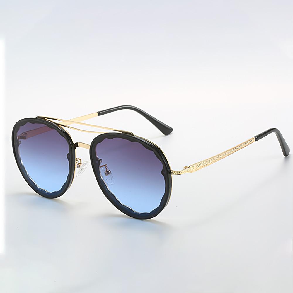 

Vintage Sunglasses For Women Fashionable Modern Wavy Frame Semi Transparent Gradient Lens Golden Decorative Glasses Women