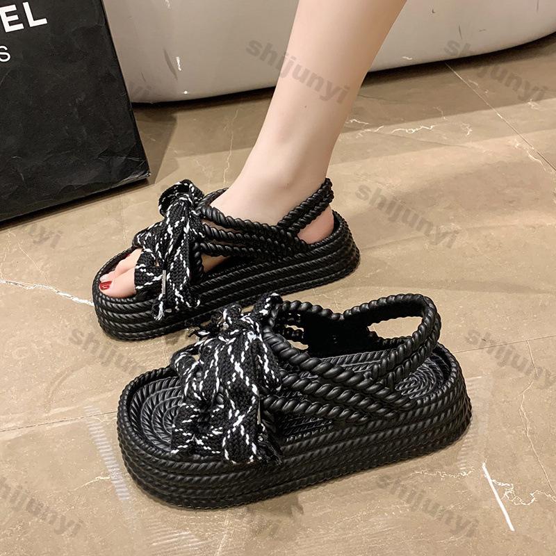 Fashion Women Platform Sandals 2025 New Summer Outdoor Casual Lace-up Weave Roman Flat Shoes Fashion Comfortable Soft Bottom Beach Muje