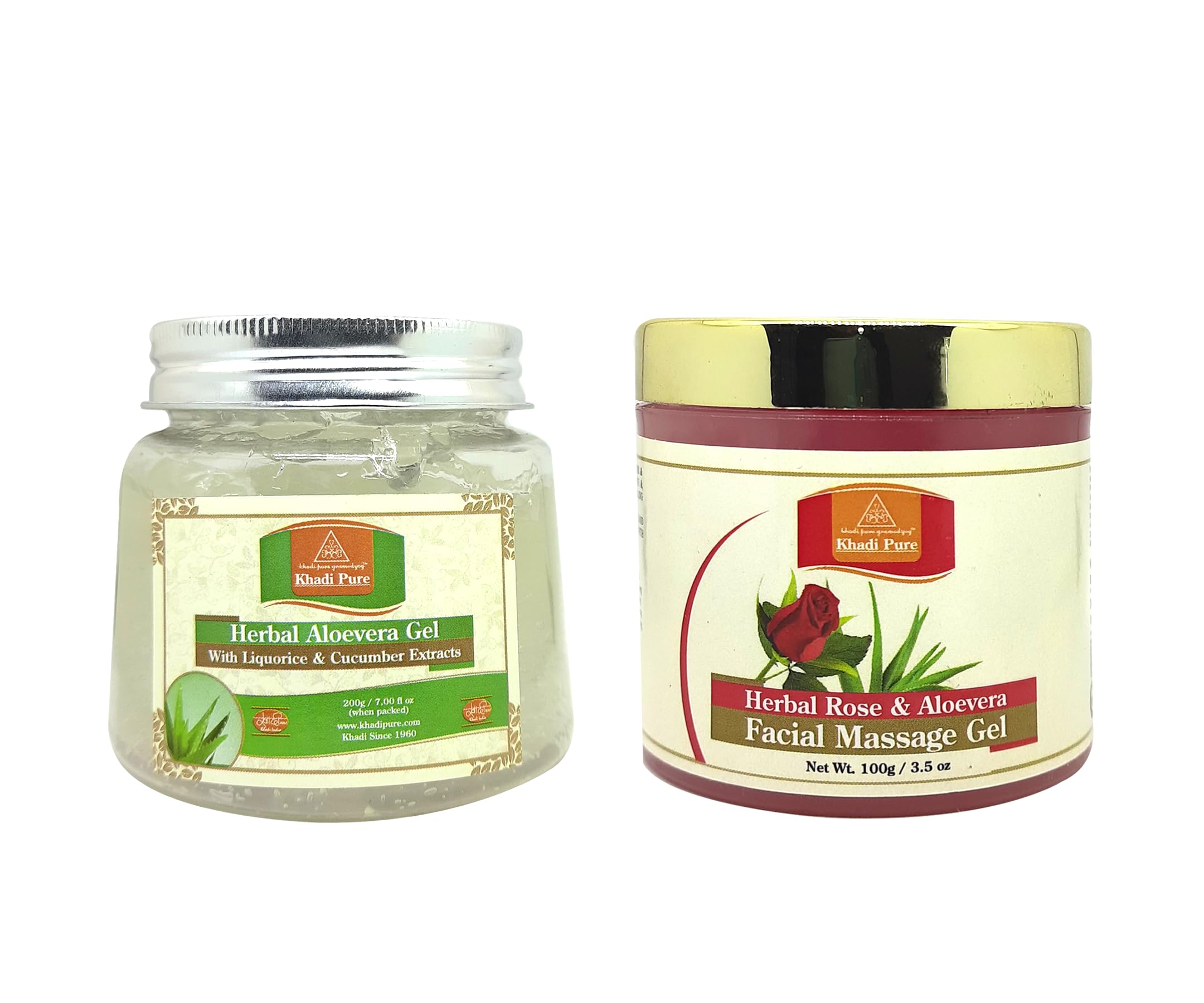 Khadi Pure Herbal Aloevera (TRN-200g) & Rose & Aloevera gel Pack of 2 (300g)