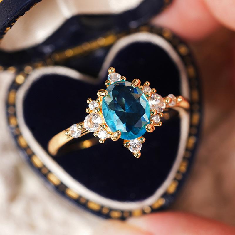 Snowflake imitation sapphire ocean wind ring female, winter romantic inlaid zircon jewelry, popular