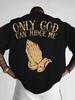 Summer Men's Casual Short Sleeve T-Shirt Loose Only God Can Judge Me Graphic with Raised Fist Palm Tree Design Round Neck Top
