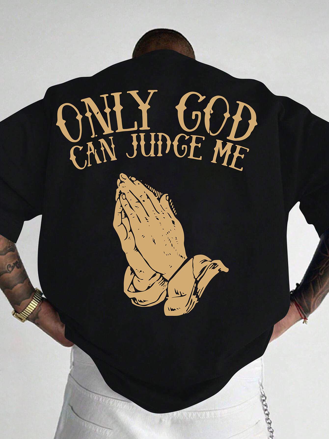 

Summer Men s Casual Short Sleeve T-Shirt Loose Only God Can Judge Me Graphic with Raised Fist Palm Tree Design Round Neck Top 4XL