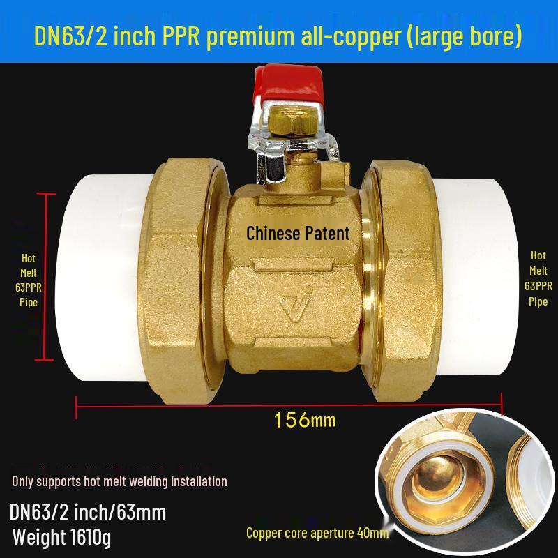 All-Copper PPR Double Union Ball Valve for Hot Melt Pipe - 20mm, 25mm, 32mm (1/2", 3/4", 1")