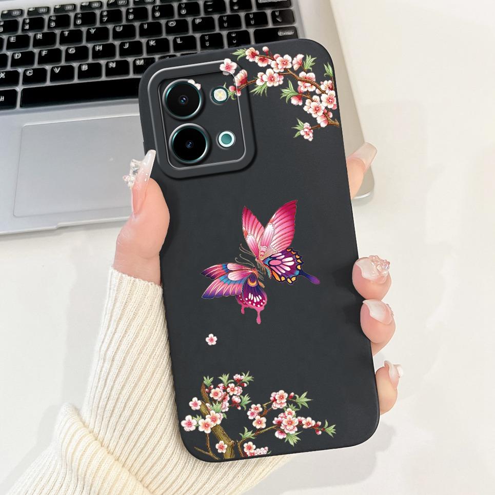 

For Vivo Y28 Y28s 4G 5G Back Cover Vivo Y03 Y03t Y18 Y18i Y18e Funda Flower Butterfly Women Fashion Phone Case Soft Silicone Bag Vivo Y28 4G 5G