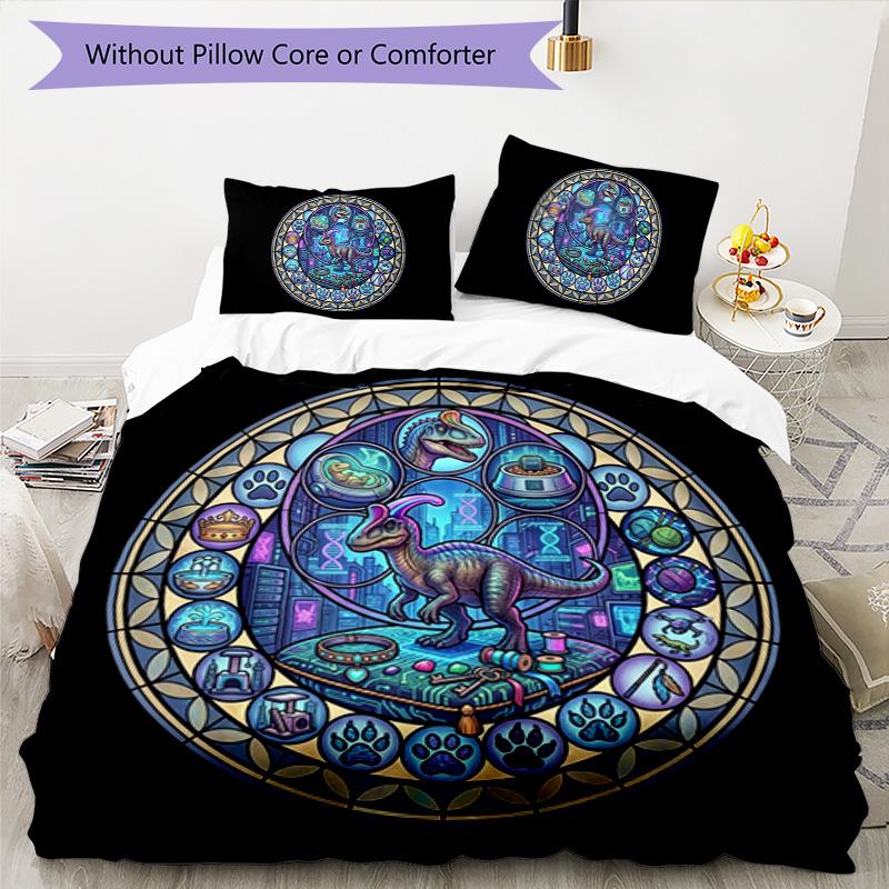 Dinosaur Tech Glass Pattern Bedding,Quilt Set Quilt Cover Pillowcase Home Birthday Gift (1 * Duvet Cover + 2 * Pillowcase, Without Core)