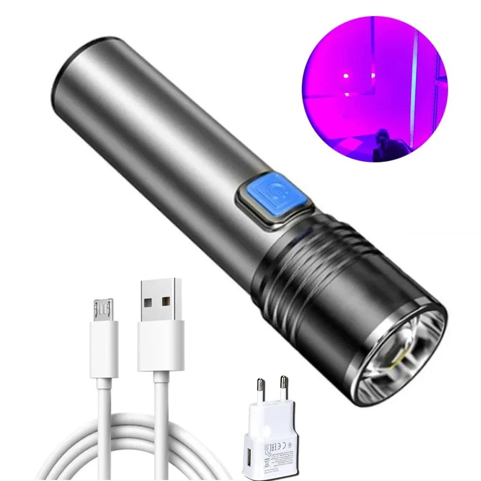 Lanterna UV 395nm Luz Negra Zoomable USB Recarregável Luz UV Lanterna Ultravioleta para Detector de Urina de Animal de Estimação Resina de Cura