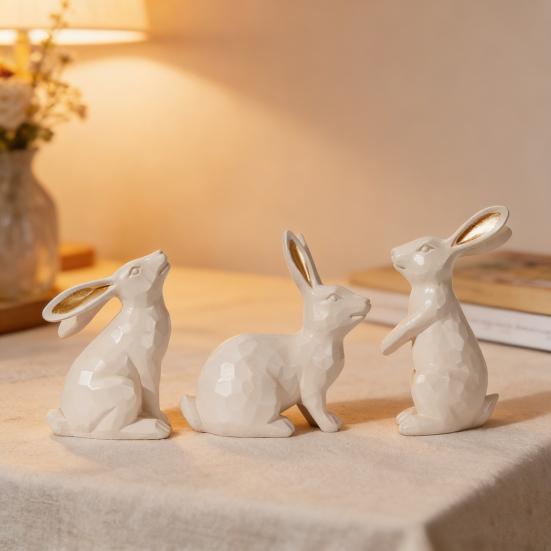 3 st påskharefigur Liten dekorativ kaninstatyett Vintage harts Kaninskulptur för Vår Hem Bordsdekoration
