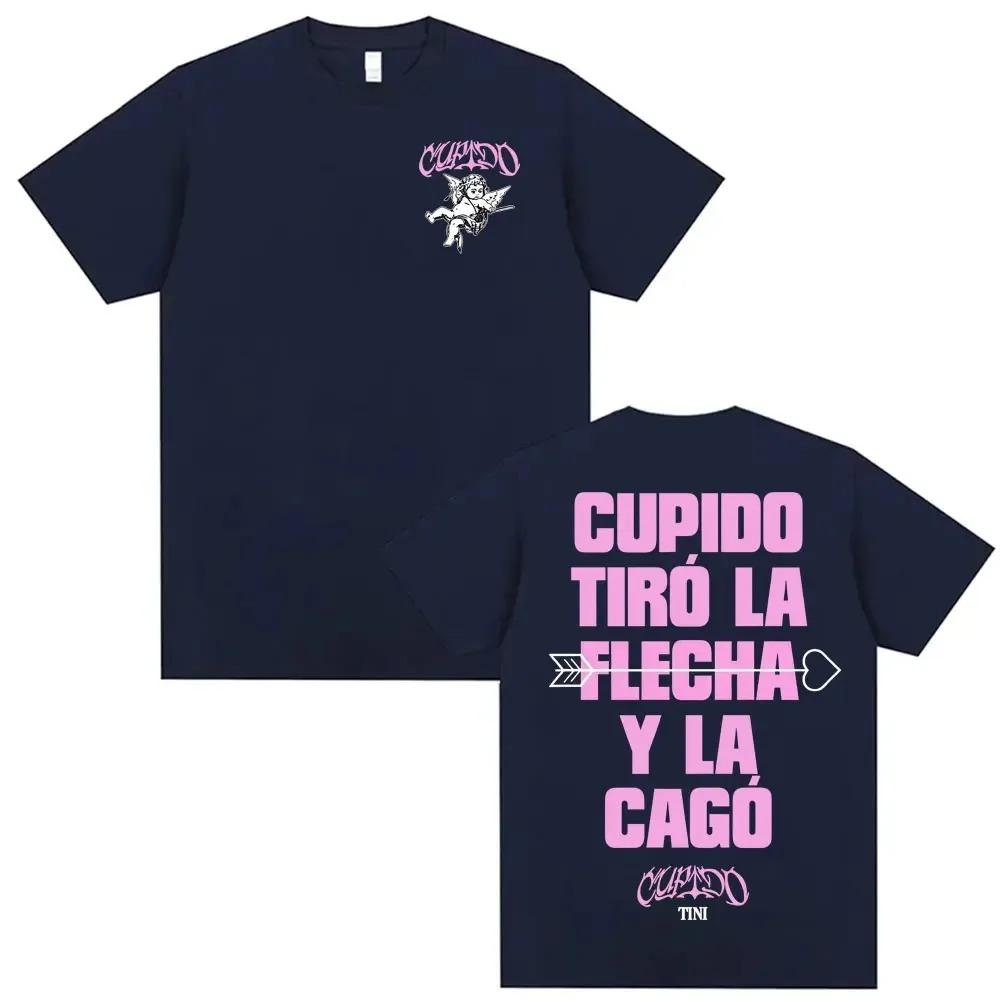 TINI Cupido Album Doppelseitiges Grafik-T-Shirt Latin Pop-Sänger Oversized Schwarz Unisex Freizeit Baumwolle Damen und Herren T-Shirts