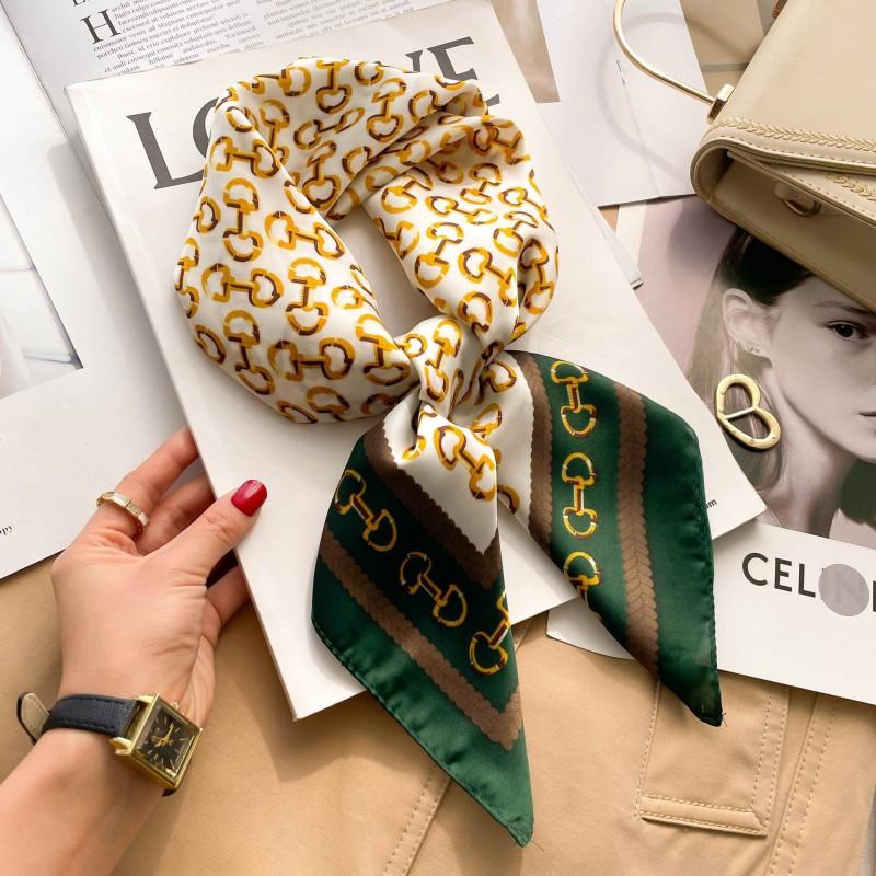 Elegant Silk-Like Square Scarf Women Korean Style Print Neck Lightweight 70x70cm Nylon Fashion Accessory