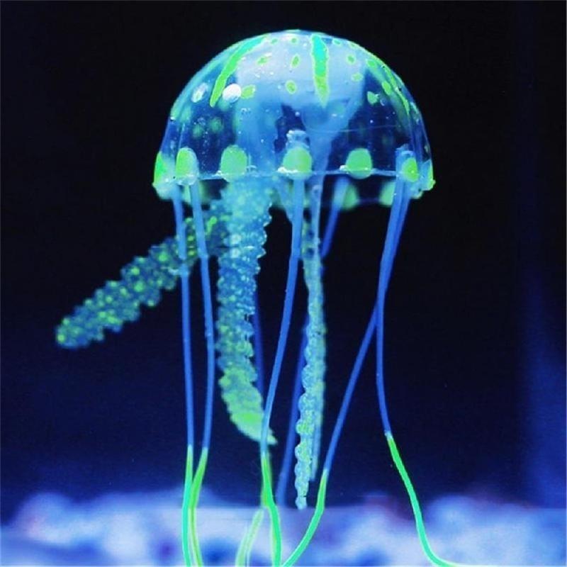 1PC Artificial Glowing Jellyfish Fake Fluorescent Effect Aquarium Fish Tan Ornament Beauty Bar Party