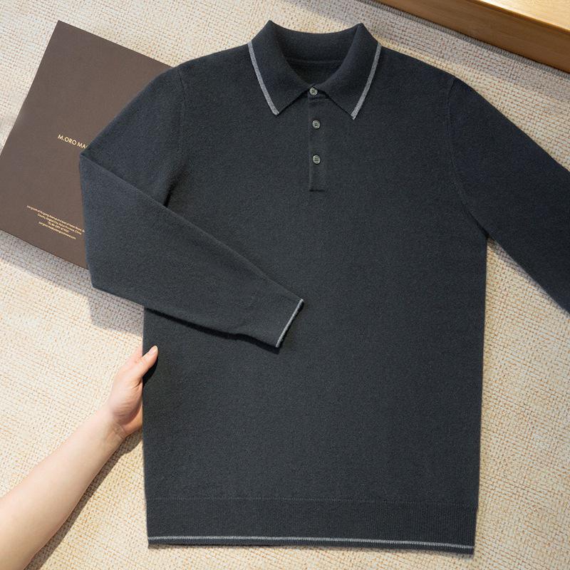 Men s 100% Cashmere Long Sleeve Color Block Polo Sweater XL