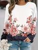 Camiseta feminina com estampa floral 3D pequena, elegante, de manga comprida, gola redonda, tops normais para férias, fim de semana, primavera e outono