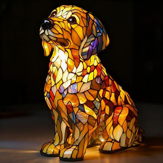 Stained Glass Dog Lamp USB Powered Retro Resin Rainbow Dog Table Lamp Cute Puppy LED Night Light for Bedroom Desk Home Decor Gift for Dog Lovers