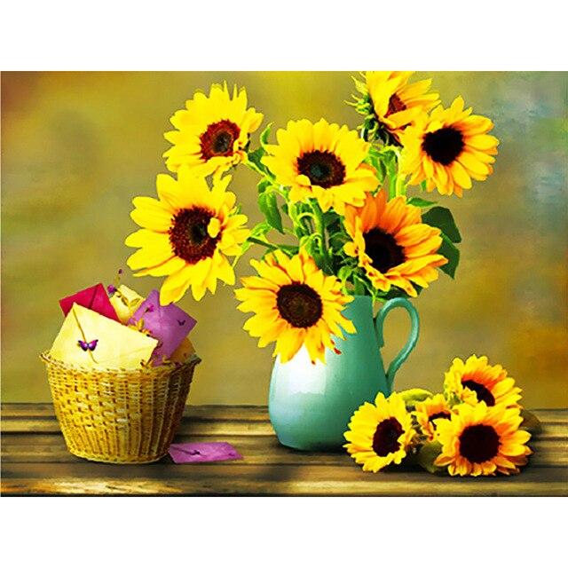 Full Round Drill 5D DIY Diamond Painting Flower Diamond Embroidery Sunflower Cross Stitch Round Mosaic Rhinestone Crafts Gift