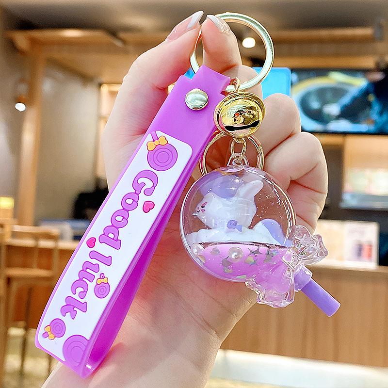Purple Star Liquid Quicksand Keychain with Cherry Blossom Oil-Filled Pendant - Cute 3D Backpack Charm for Women