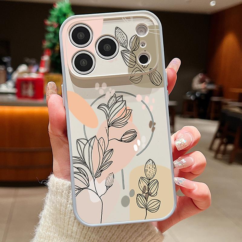 White Magnolia Flower Pattern Case For iPhone 17 Pro Max Magnetic For Magsafe Hybrid Slim Matte Cover For iPhone 16 15 14 13 Pro Max