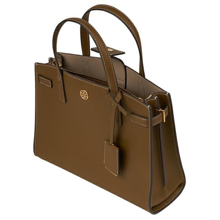 Tory Burch Walker Adjustable Detachable Shoulder Strap Leather Briefcase Crossbody Tote Bag Small Women bags Hazelnut-Brown 73625-244