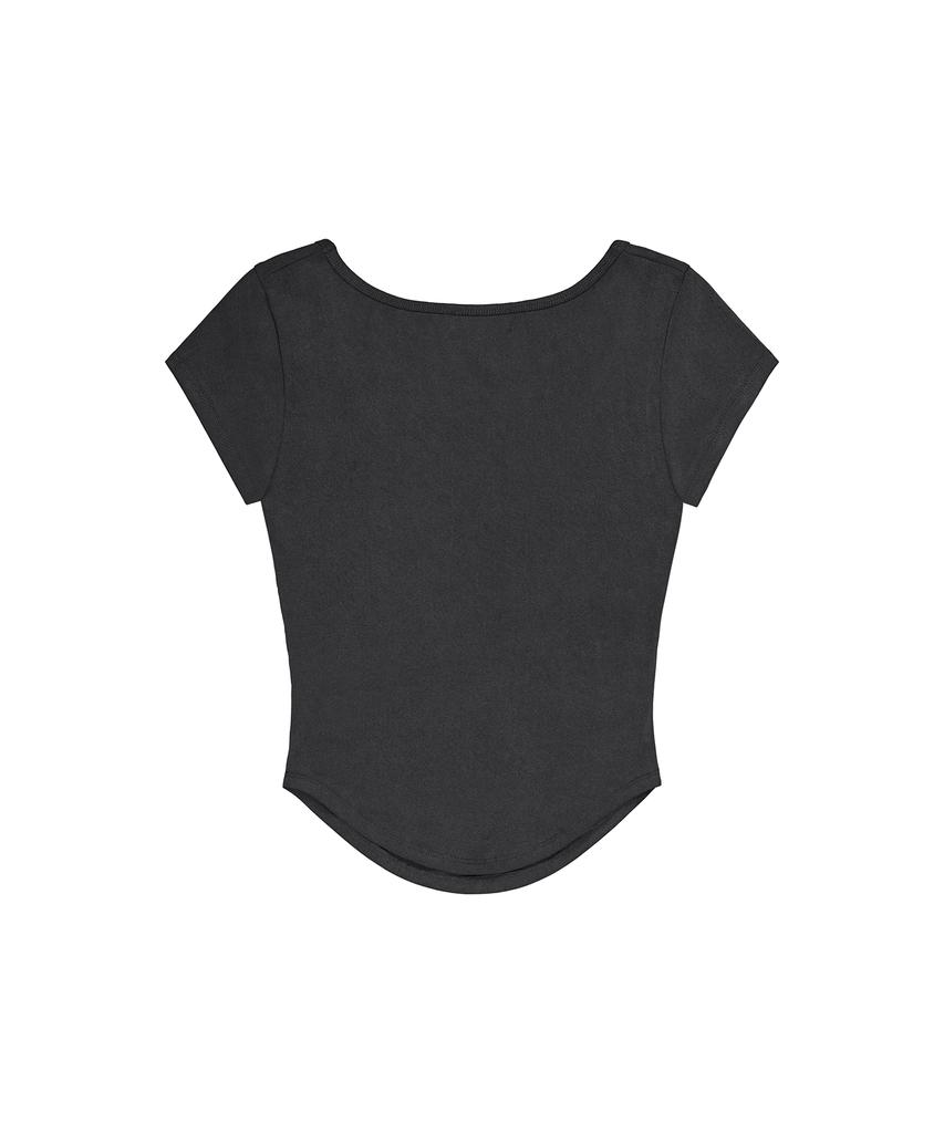 Iwaiial Hotfix Logo Shirring Short Sleeve Top - Charcoal