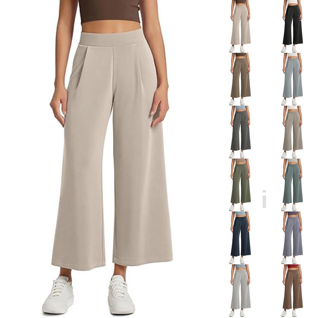 Women High Waist Wide Leg Cropped Pants Casual Loose Fit Trousers with Pockets Suitable for Everyday Wear