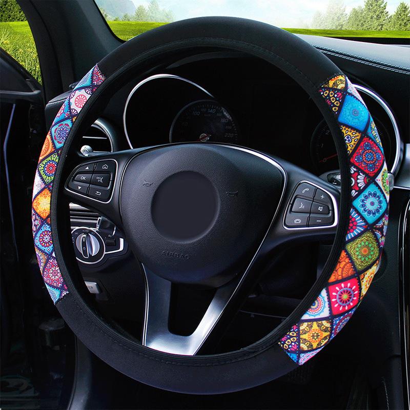 37-38cm Car Steering Wheel Covers Elastic Maple Leaf Pattern Anti-slip Universal Auto Interior Accessories Car Styling