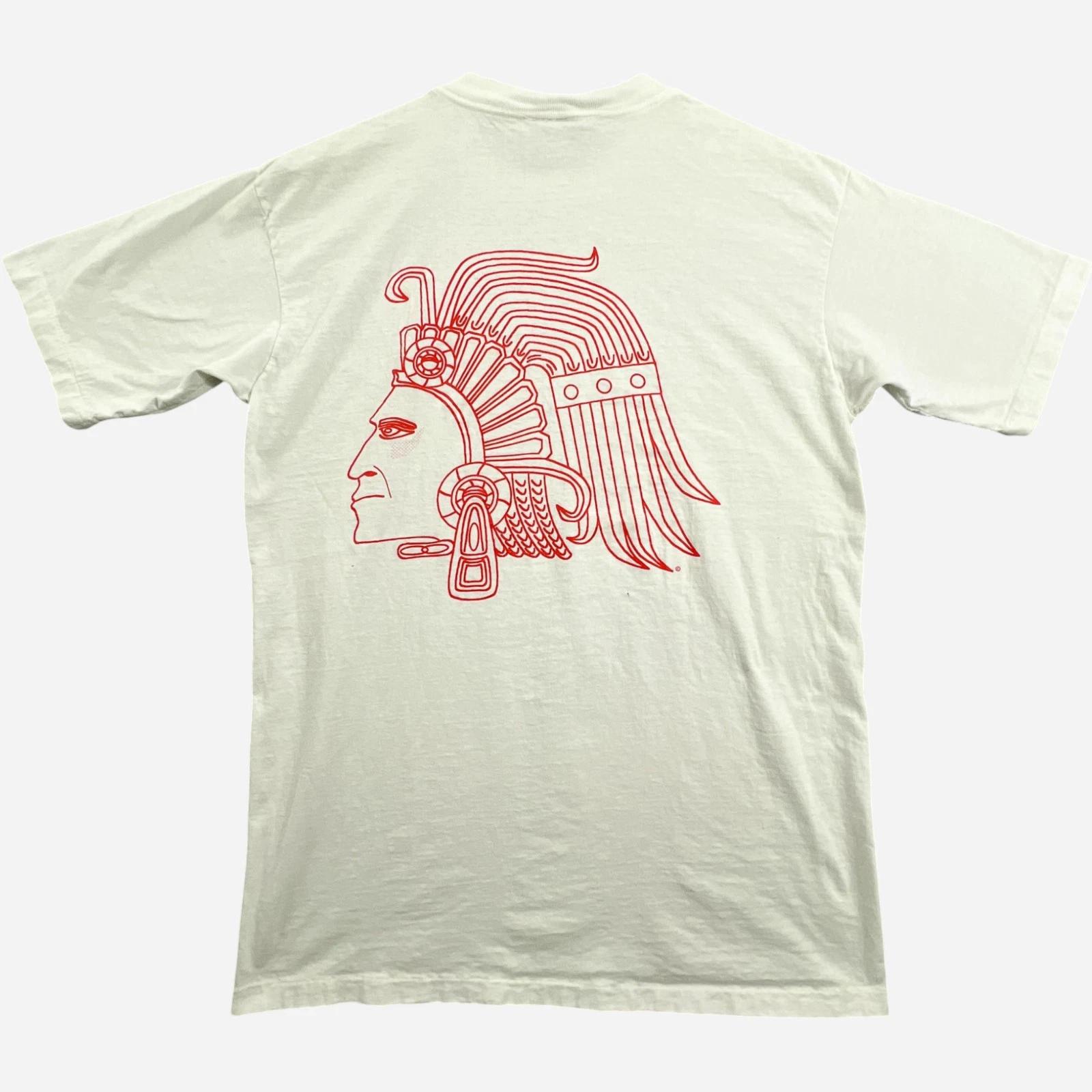 Vintage Aztec Tees T Shirt Mens XL Warrior Head White Orange Single Stitch USA S