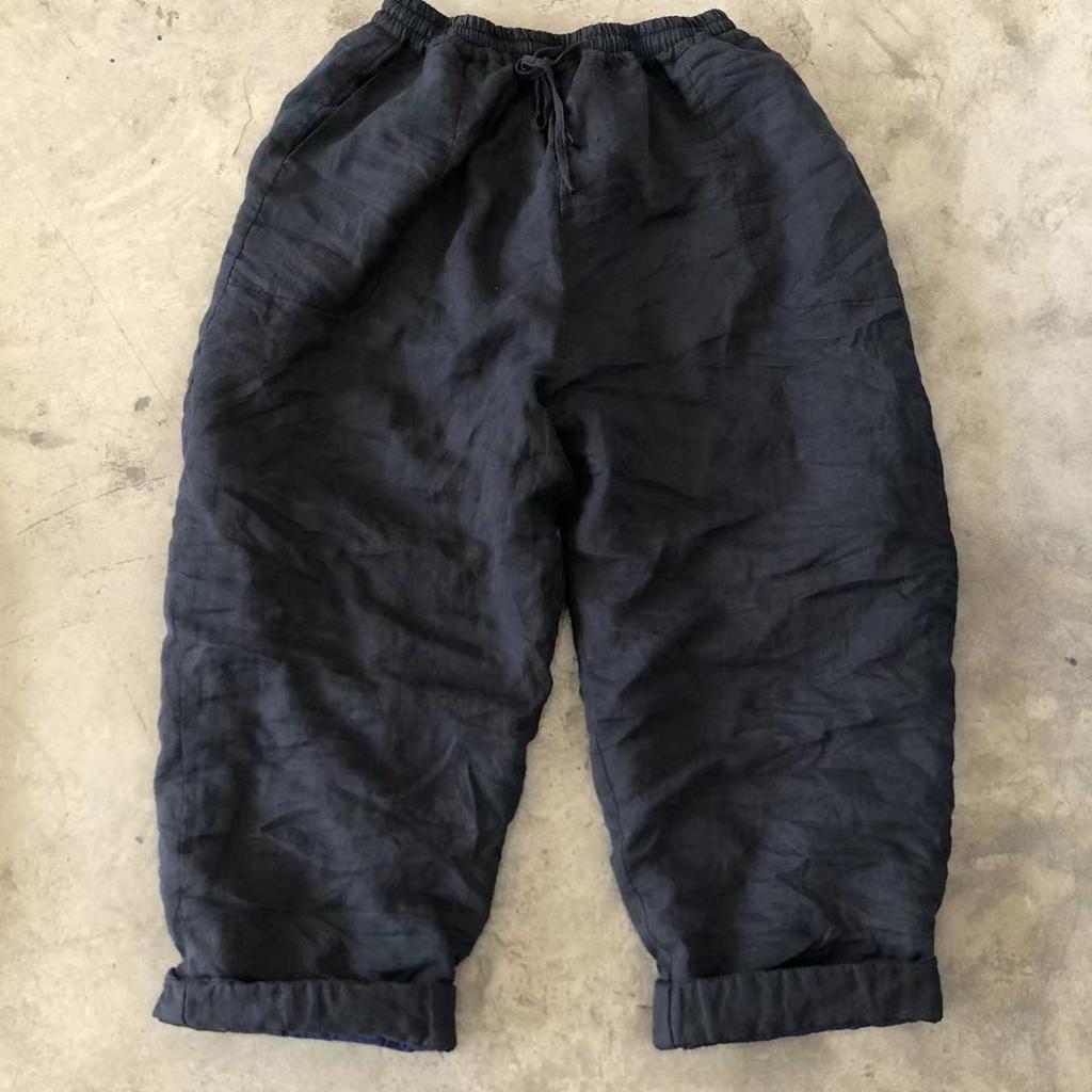 Johnature Women Vintage Winter Pants Solid Color Warm Elastic Waist Trouser Loose Women Straight Pants