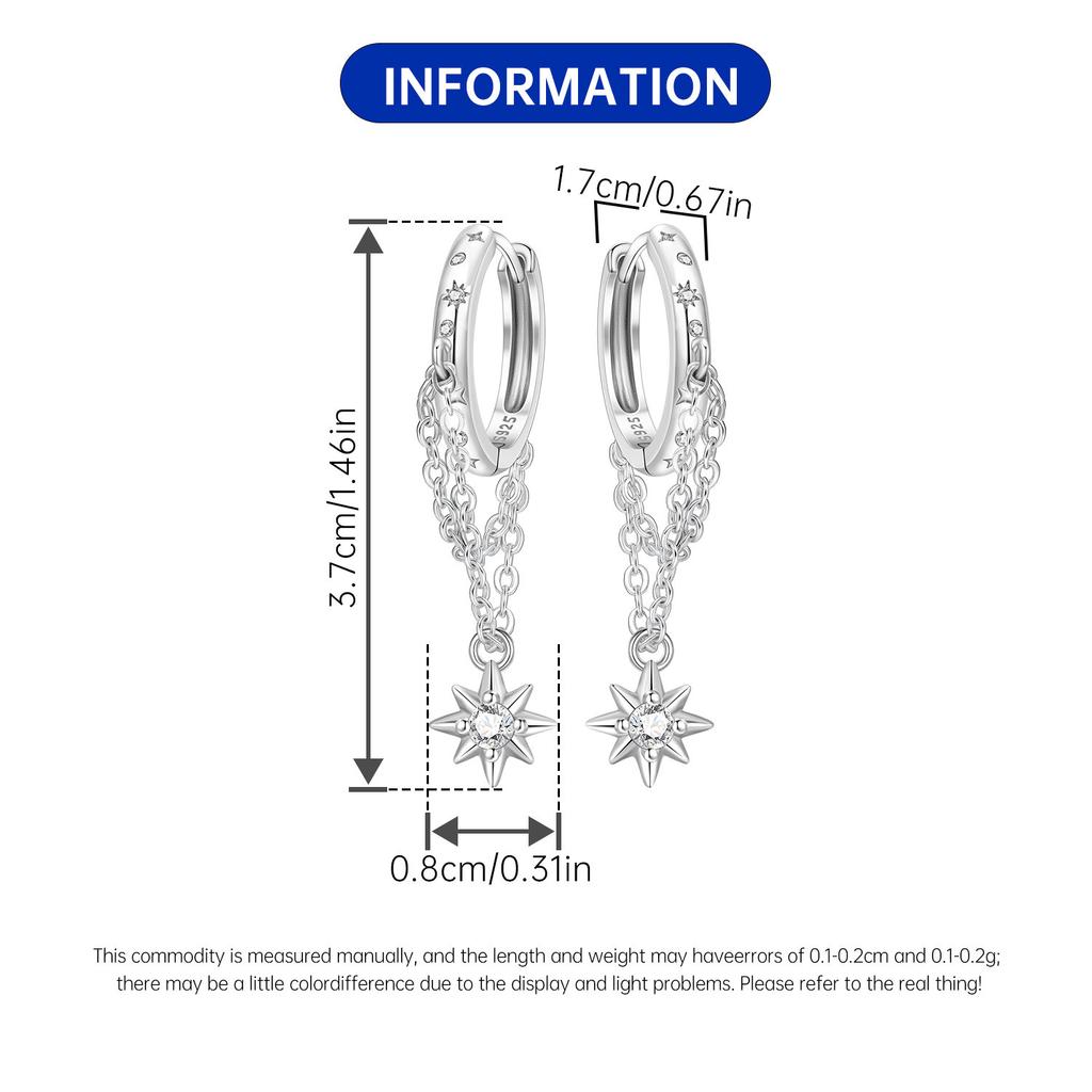 Orstarry 925 Sterling Silver Sparkling Star Tassel Drop Earrings Women Earring Birthday Party Fashion Jewelry Fine Original Gift