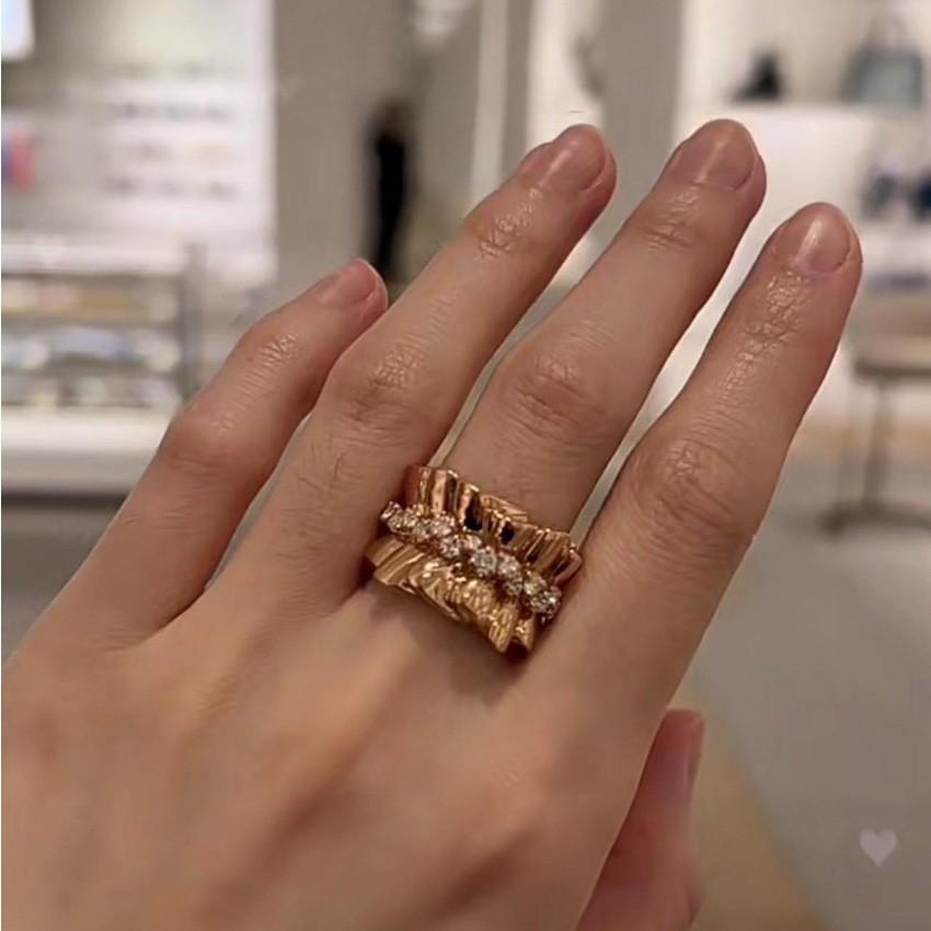 Irregular Diamond-set Ring Ring Women's Niche Design Simple and Versatile Accessories Ring Tide