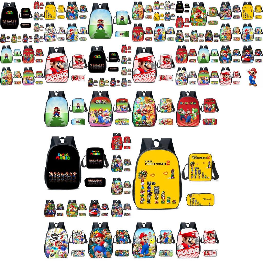 New Arrival Mario Cartoon Backpack For Elementary And Middle School Students Lunch Bag And Pencil Case Included
