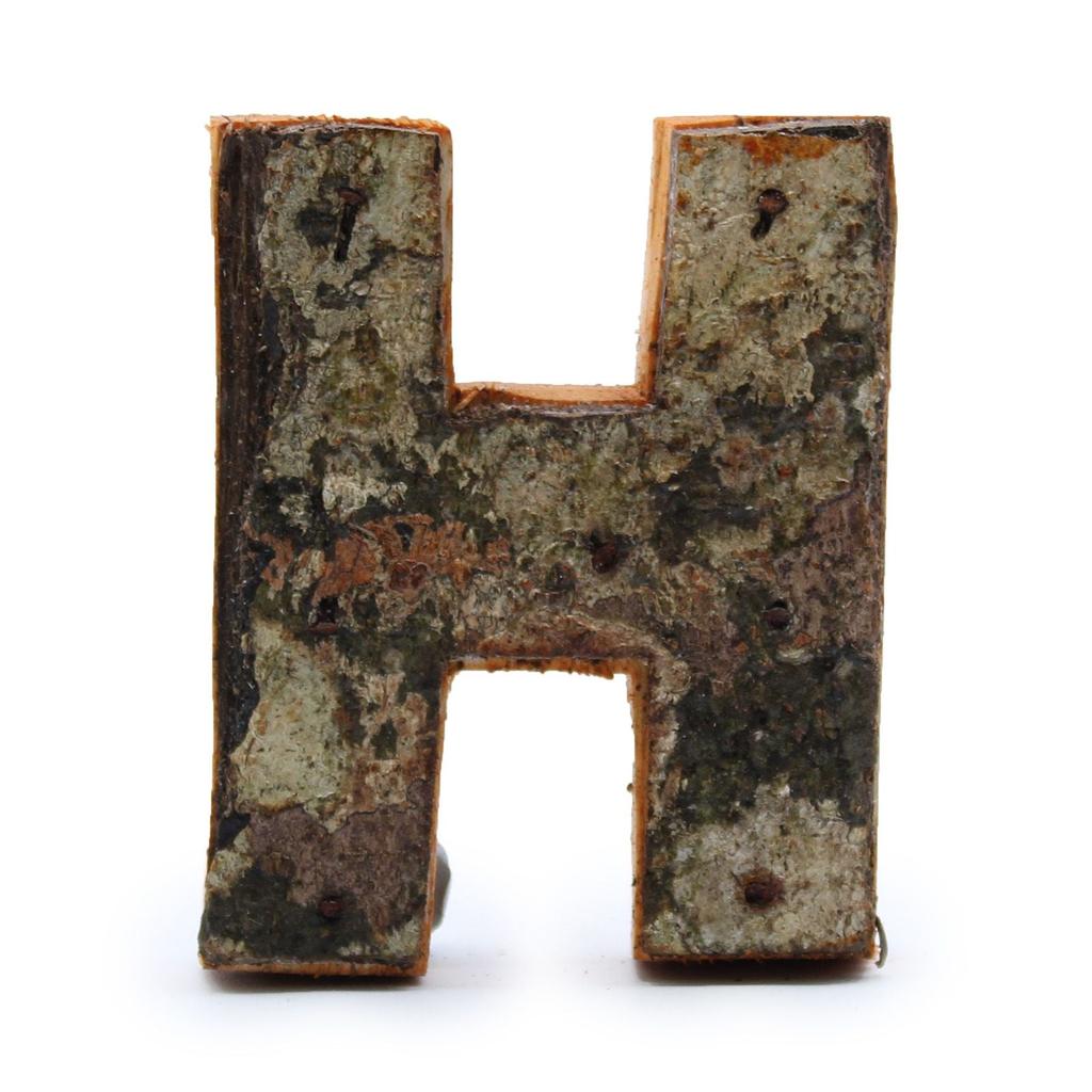 Wooden Letter H, Rustic Bark 7 cm
