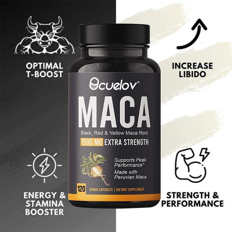 Maca Root Capsules 1500 Mg, Available In Black, Red, and Yellow Varieties, Suitable for Both Men and Women, 120 Capsules