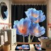 4Pcs Blue Flower Blooming Shower Curtain Set with Non-Slip Bath Mat, Toilet Lid Cover, Contour Rug & 12 Hooks, Bathroom Decor